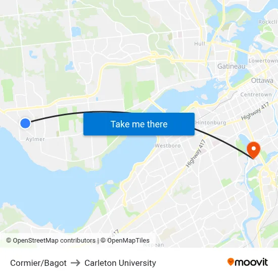 Cormier/Bagot to Carleton University map