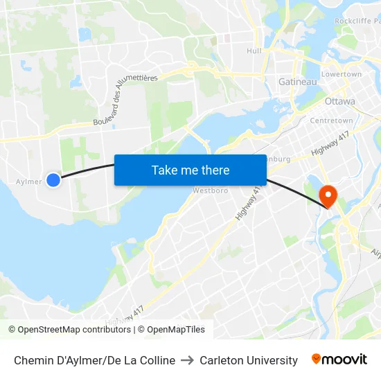 Chemin D'Aylmer/De La Colline to Carleton University map