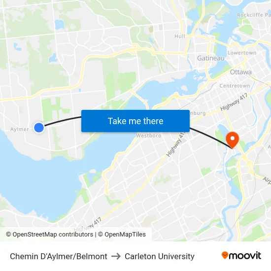 Chemin D'Aylmer/Belmont to Carleton University map