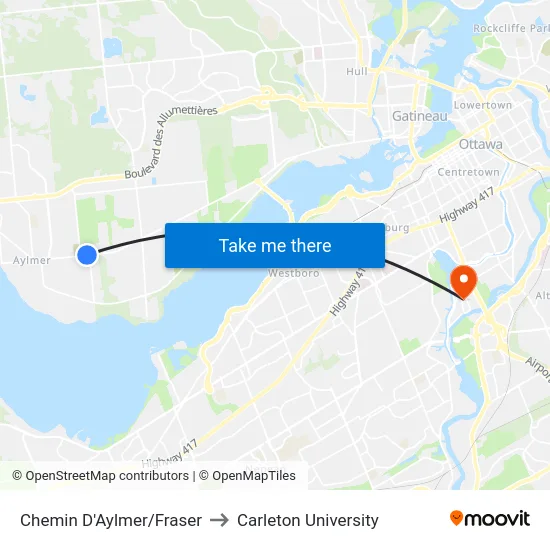 Chemin D'Aylmer/Fraser to Carleton University map