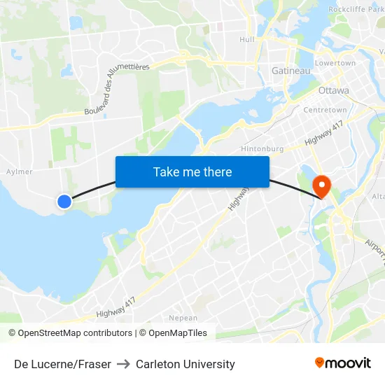 De Lucerne/Fraser to Carleton University map
