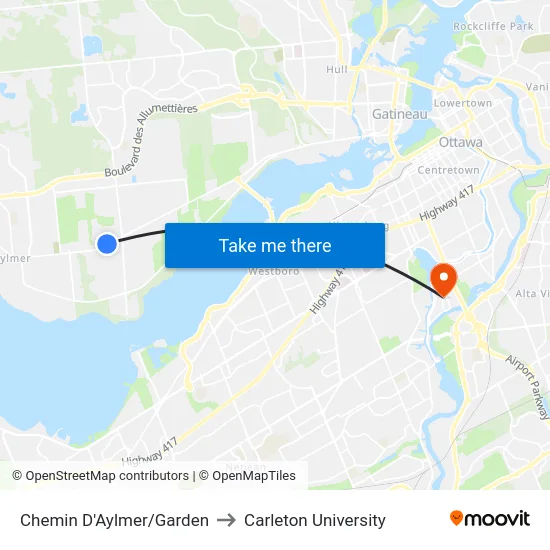 Chemin D'Aylmer/Garden to Carleton University map