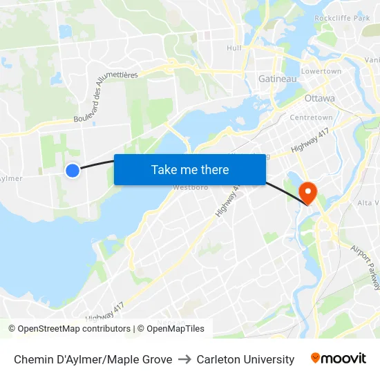 Chemin D'Aylmer/Maple Grove to Carleton University map