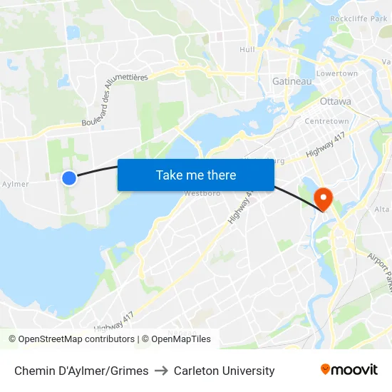Chemin D'Aylmer/Grimes to Carleton University map