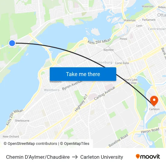 Chemin D'Aylmer/Chaudière to Carleton University map
