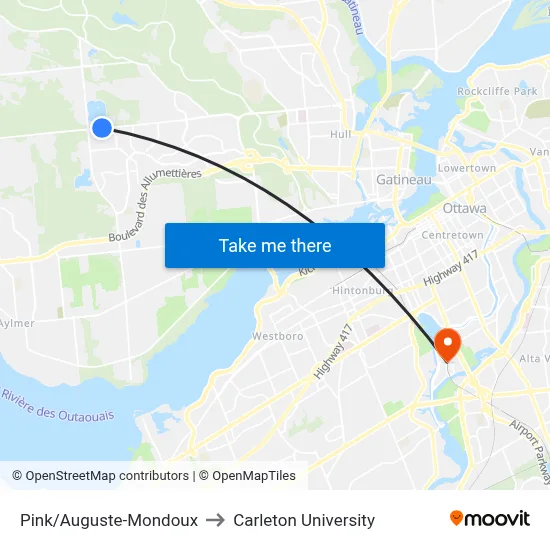 Pink/Auguste-Mondoux to Carleton University map