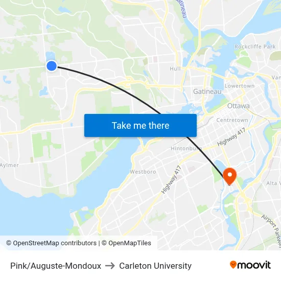 Pink/Auguste-Mondoux to Carleton University map