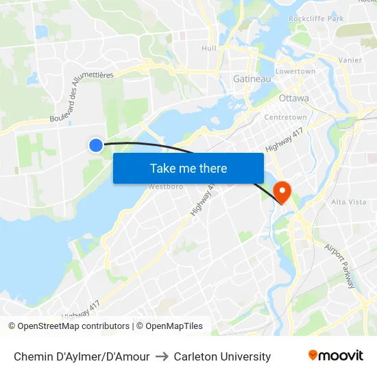 Chemin D'Aylmer/D'Amour to Carleton University map