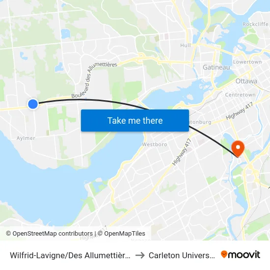 Wilfrid-Lavigne/Des Allumettières to Carleton University map