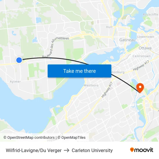 Wilfrid-Lavigne/Du Verger to Carleton University map