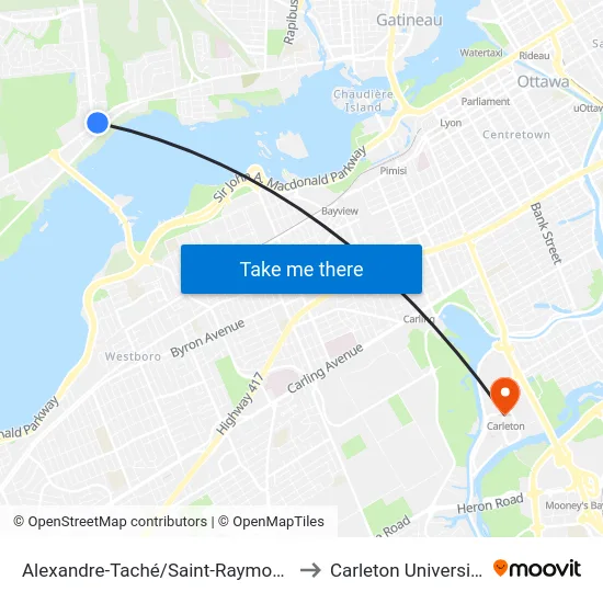 Alexandre-Taché/Saint-Raymond to Carleton University map