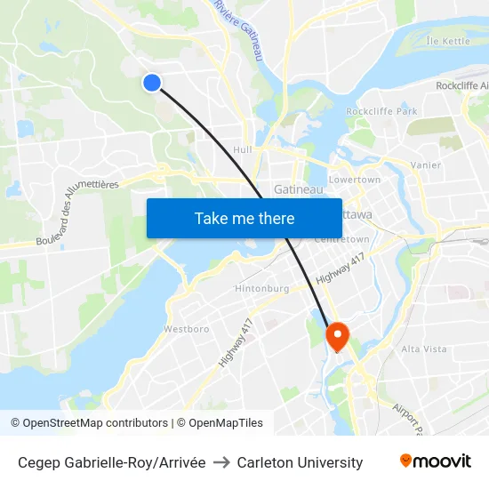 Cegep Gabrielle-Roy/Arrivée to Carleton University map