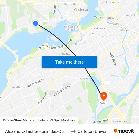 Alexandre-Taché/Hormidas-Dupuis to Carleton University map
