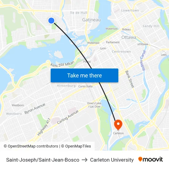 Saint-Joseph/Saint-Jean-Bosco to Carleton University map