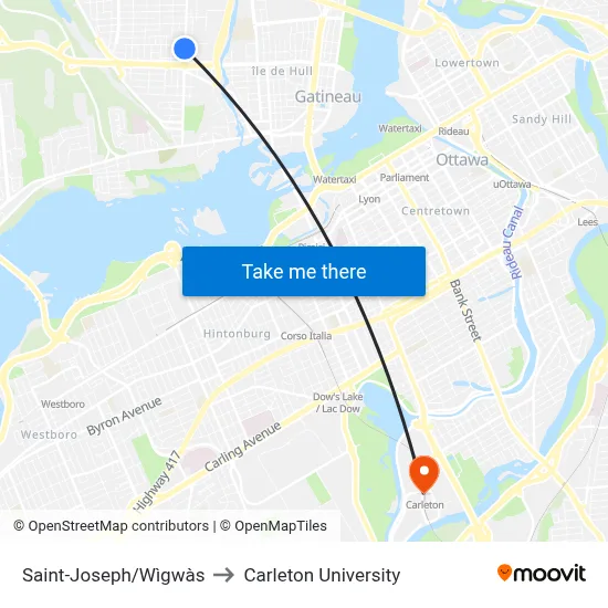 Saint-Joseph/Wìgwàs to Carleton University map