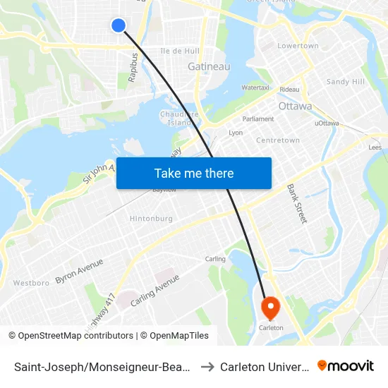 Saint-Joseph/Monseigneur-Beaudoin to Carleton University map