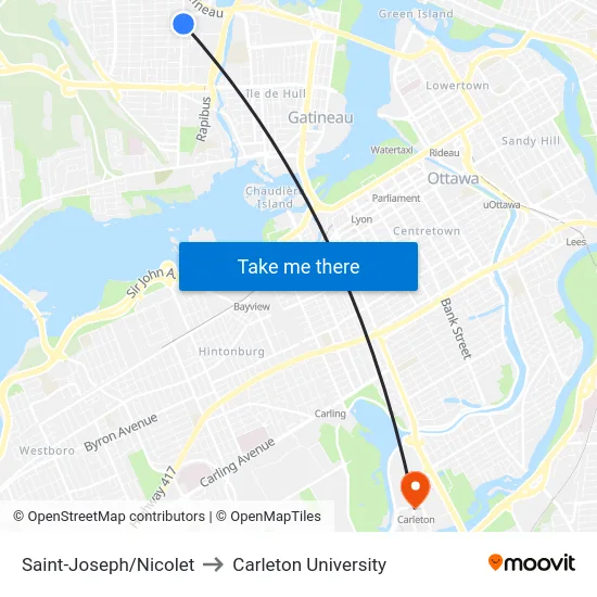 Saint-Joseph/Nicolet to Carleton University map