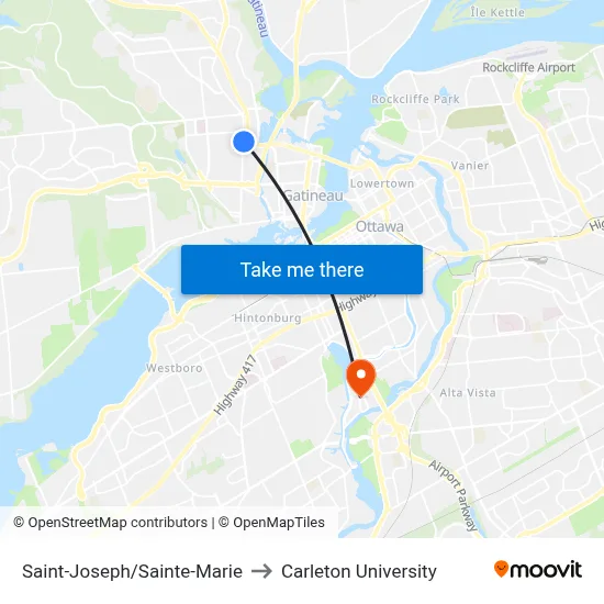 Saint-Joseph/Sainte-Marie to Carleton University map