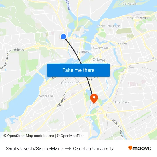Saint-Joseph/Sainte-Marie to Carleton University map