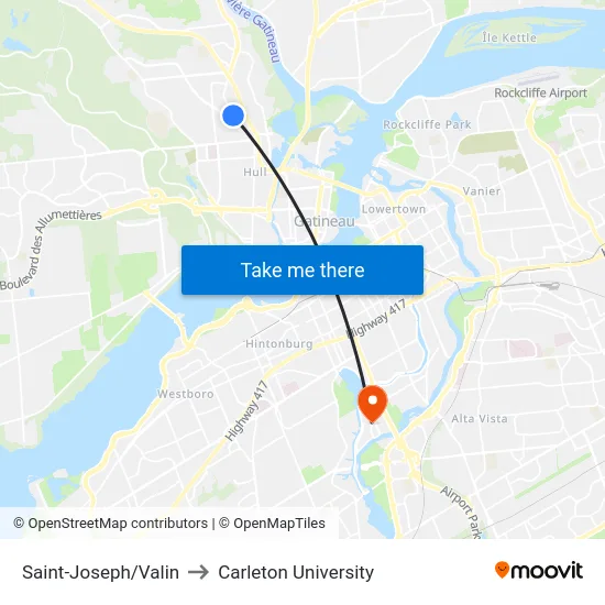 Saint-Joseph/Valin to Carleton University map