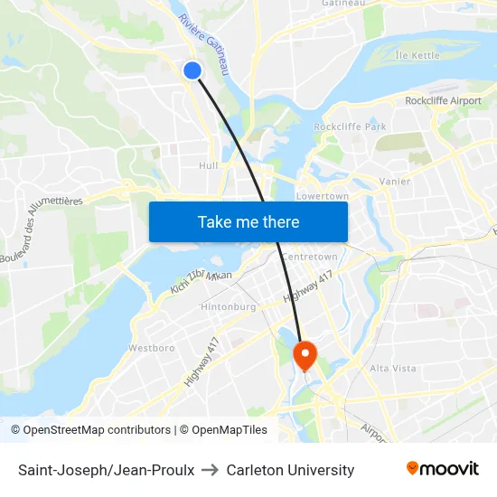 Saint-Joseph/Jean-Proulx to Carleton University map