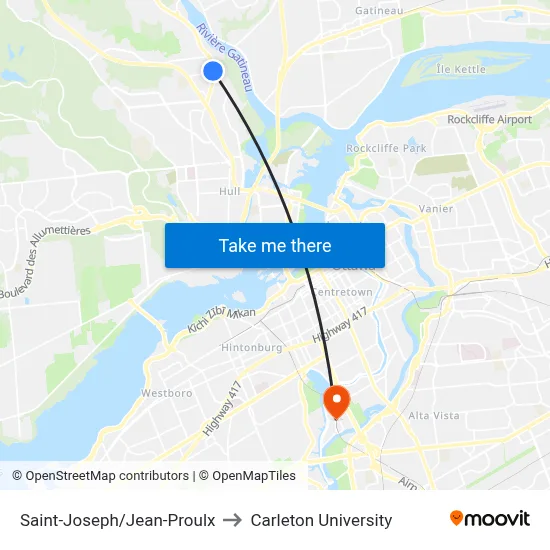 Saint-Joseph/Jean-Proulx to Carleton University map