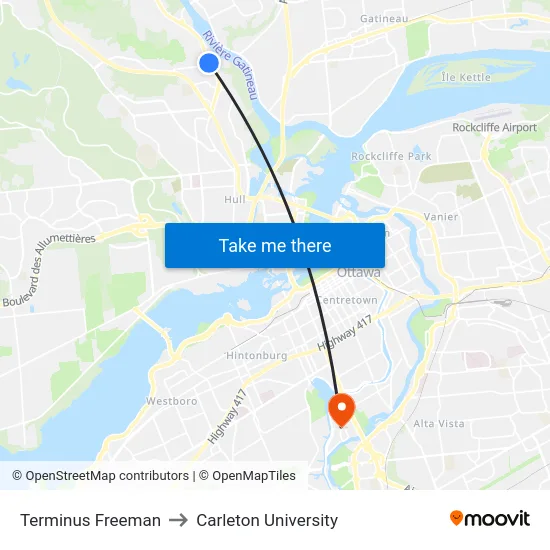 Terminus Freeman to Carleton University map