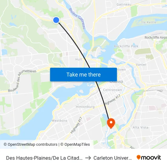 Des Hautes-Plaines/De La Citadelle to Carleton University map