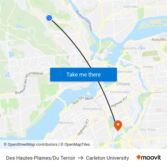 Des Hautes-Plaines/Du Terroir to Carleton University map