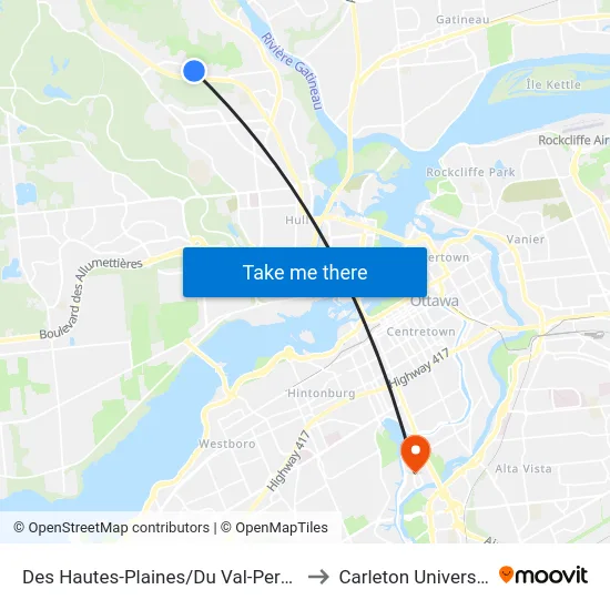 Des Hautes-Plaines/Du Val-Perché to Carleton University map
