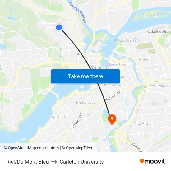 Riel/Du Mont-Bleu to Carleton University map
