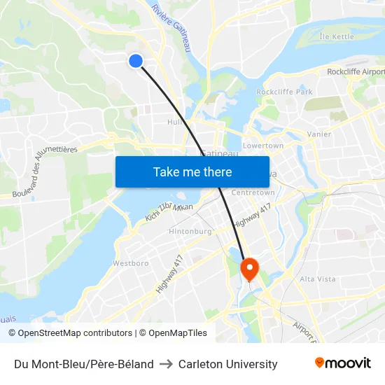 Du Mont-Bleu/Père-Béland to Carleton University map