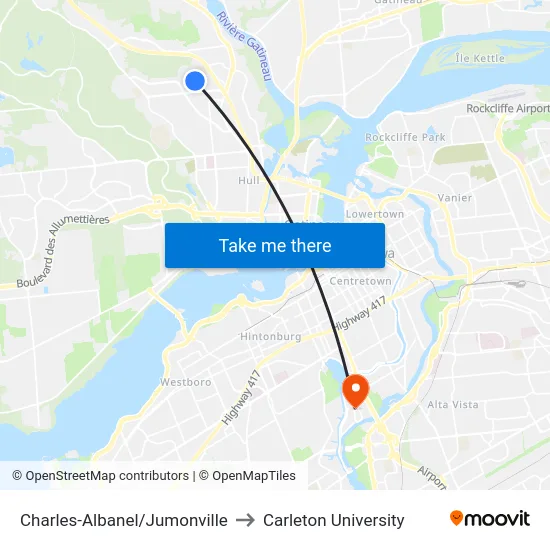 Charles-Albanel/Jumonville to Carleton University map