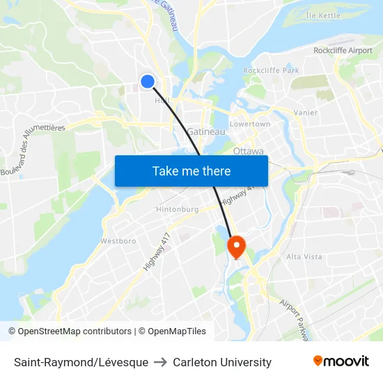Saint-Raymond/Lévesque to Carleton University map