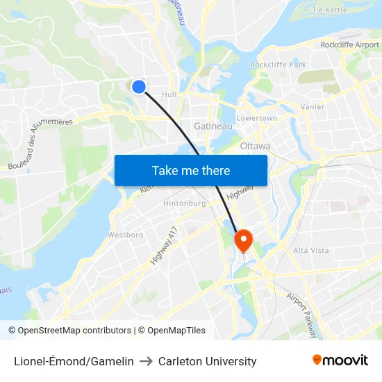 Lionel-Émond/Gamelin to Carleton University map