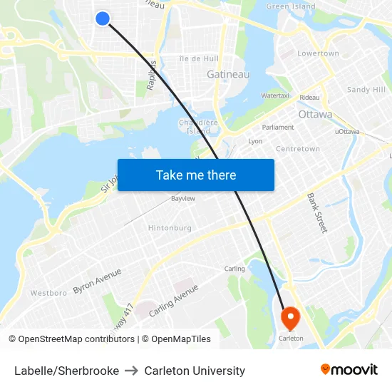 Labelle/Sherbrooke to Carleton University map