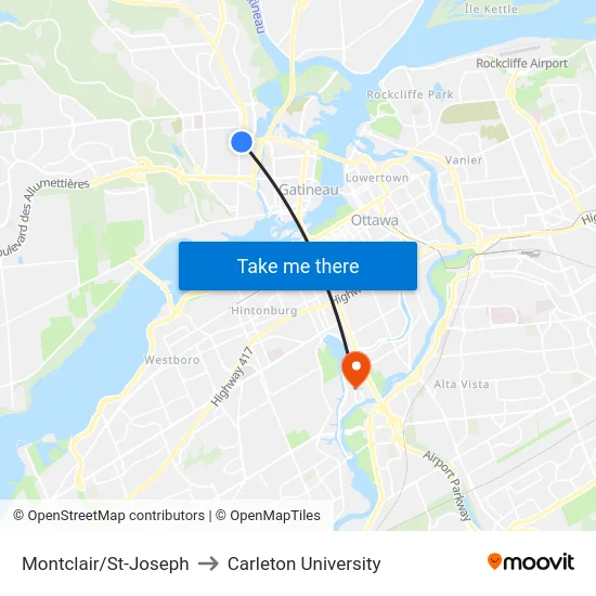 Montclair/St-Joseph to Carleton University map