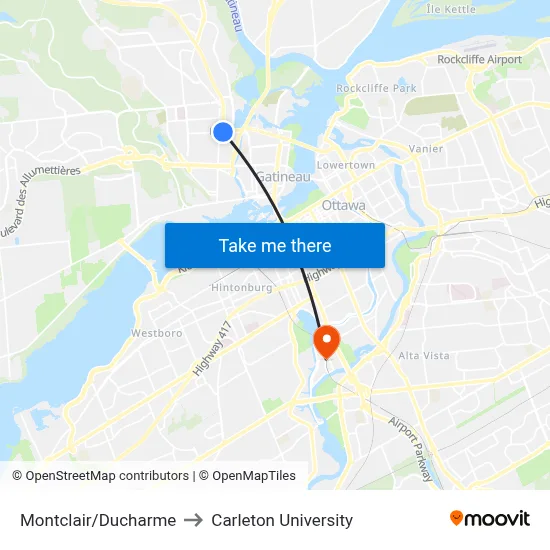 Montclair/Ducharme to Carleton University map