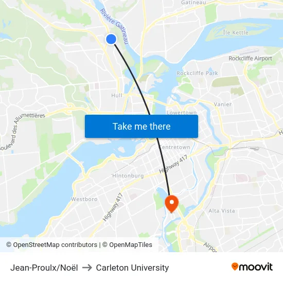 Jean-Proulx/Noël to Carleton University map