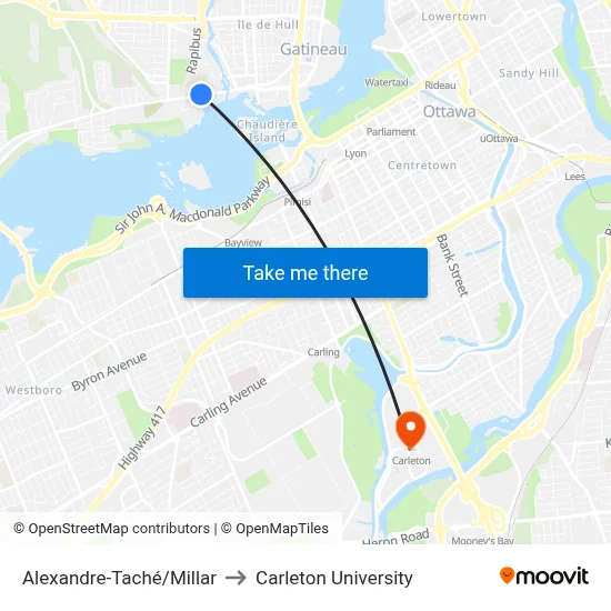 Alexandre-Taché/Millar to Carleton University map