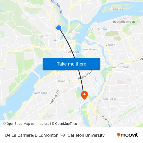 De La Carrière/D'Edmonton to Carleton University map