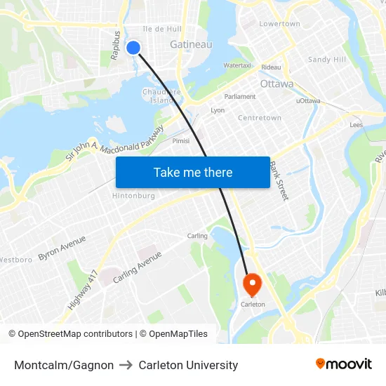 Montcalm/Gagnon to Carleton University map