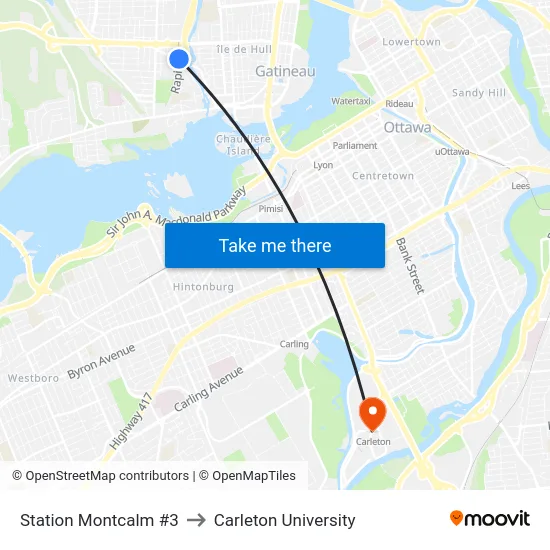 Station Montcalm #3 to Carleton University map
