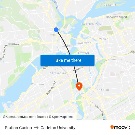 Station Casino to Carleton University map