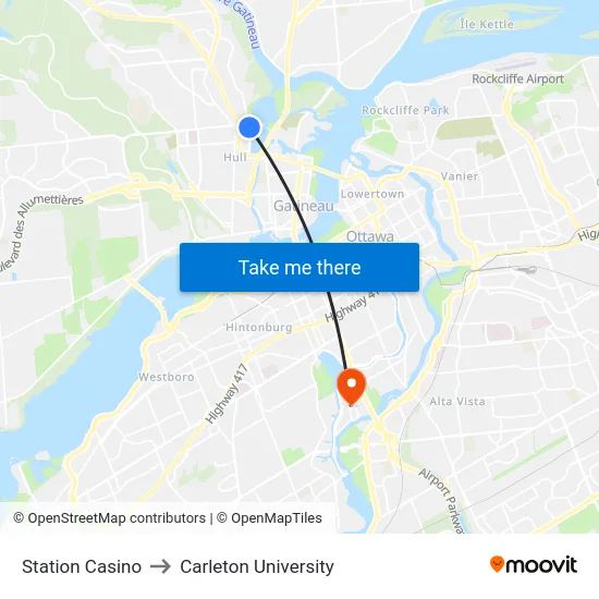 Station Casino to Carleton University map