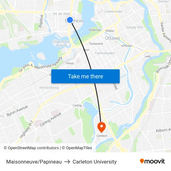 Maisonneuve/Papineau to Carleton University map