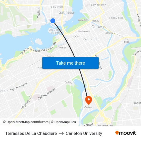 Terrasses De La Chaudière to Carleton University map