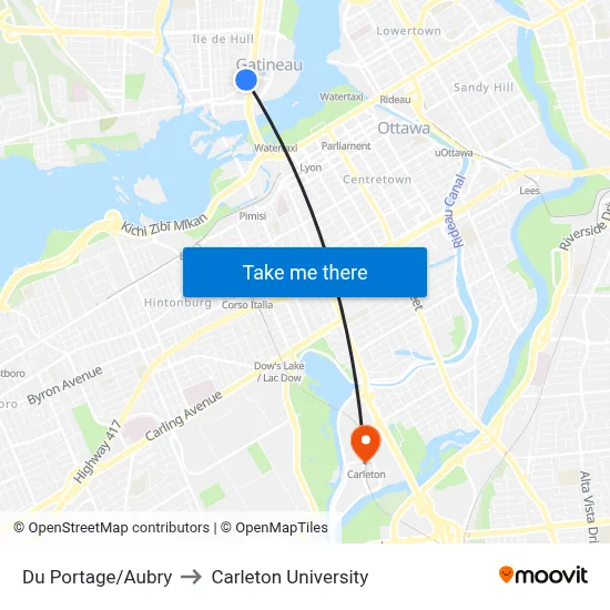 Du Portage/Aubry to Carleton University map