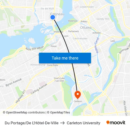 Du Portage/De L'Hôtel-De-Ville to Carleton University map
