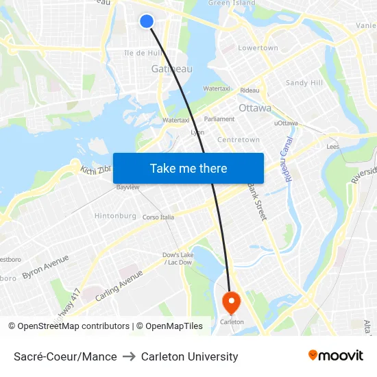 Sacré-Coeur/Mance to Carleton University map